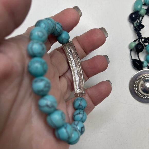 Turquoise dyed stone beads beaded necklace costume jewelry bohemian western - Picture 6 of 16